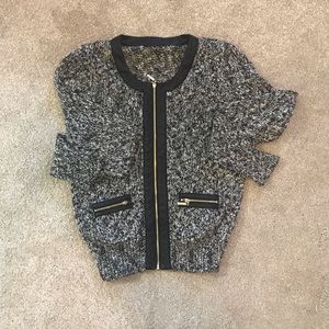 Ivanka Trump | Black & White Leather Trimmed Sweater